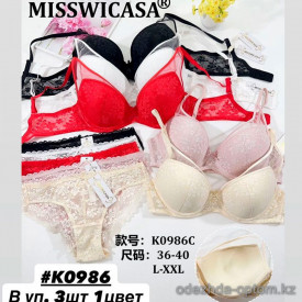 b6-K0986 Miss Wicasa Комплект кружевного нижнего белья: бюстгальтер и трусики, чашка C, 1 пачка (3 шт)
