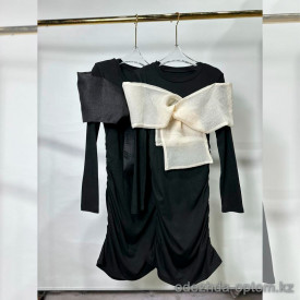 w26-1034 Платье женское со сборками и бантом на груди, стандарт, 1 шт
