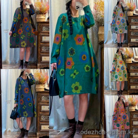 w5-8035-1 Платье женское в цветочек с длинными рукавами, стандарт, 1 шт