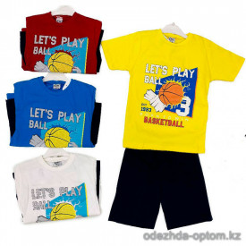d1-45090 Костюм детский на мальчика двойка: футболка и шорты, 7-10 лет, трикотаж, 1 пачка (4 шт)