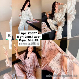 b6-26027 Комплект женской одежды для сна: кофта на запах и штаны, M-XL, 1 пачка (3 шт)