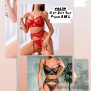 b6-4439 Комплект кружевного нижнего белья 3в1: бюстгальтер, пажи и стринги, S-L, 1 пачка (3 шт)