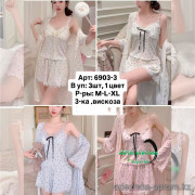 b6-6903-3-1 Комплект женской одежды для сна 3в1: халат, майка и шорты, M-XL, 1 пачка (3 шт)