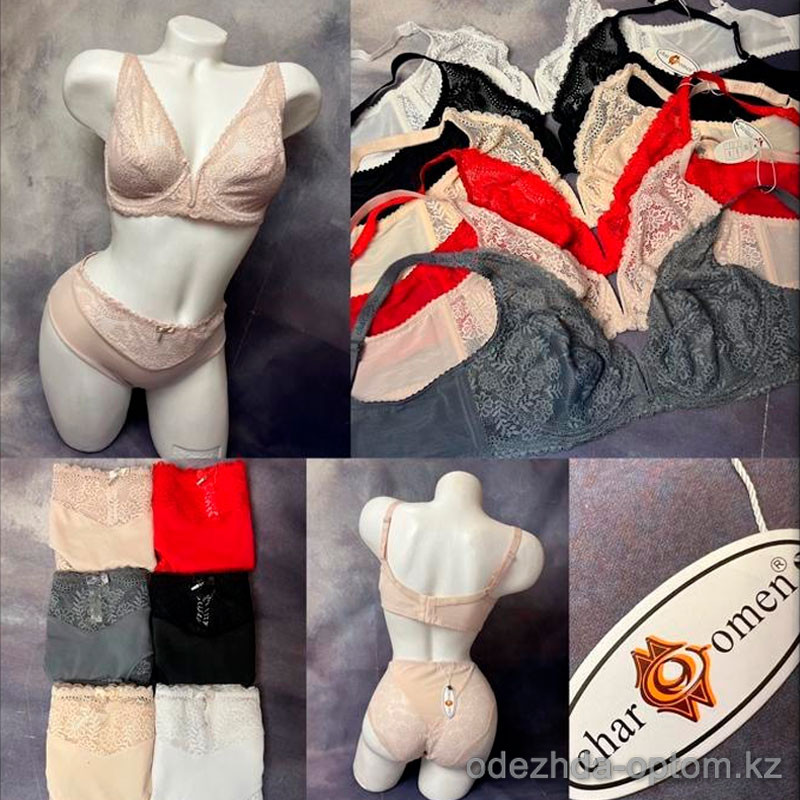 Комплекты: b5-22011-52001 CharmWomen Комплект кружевного нижнего белья:бюстгальтер и трусики, чашка С, 1 пачка (6 шт) оптом с доставкой вКазахстане со склада в Алматы. Производство Китай, Россия. Цена: 30 240 тг