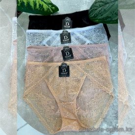 b13-9032 Трусики женские однотонные кружевные, M-XL, 1 пачка (12 шт)