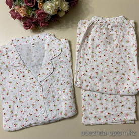 d7-010-1 Комплект женской муслиновой пижамы: рубашка и штаны, M-XL, 1 пачка (3 шт)