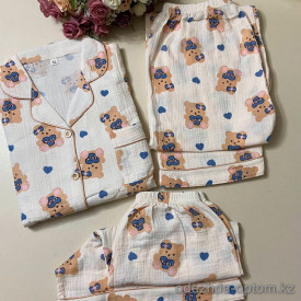 d7-537 Комплект женской муслиновой пижамы 3в1, M-XL, 1 пачка (3 шт)