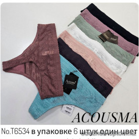 b4-T6534 Acousma Трусики женские однотонные стринги, M-XL, 1 пачка (6 шт)