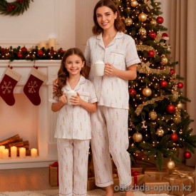b15-303-12 Комплект женской муслиновой пижамы: рубашка с коротким рукавом и штаны, M-XL, 1 пачка (3 шт)