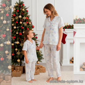 b15-303-13 Комплект женской муслиновой пижамы: рубашка с коротким рукавом и штаны, M-XL, 1 пачка (3 шт)