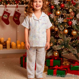 b15-303-13-1 Комплект детской муслиновой пижамы: рубашка с коротким рукавом и штаны, 110-130, 1 пачка (3 шт)