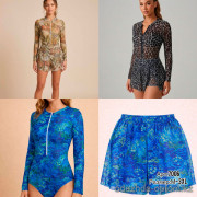 z2-7006-1 Купальник женский слитный в комплекте с шортами, M-3XL, 1 пачка (5 шт)