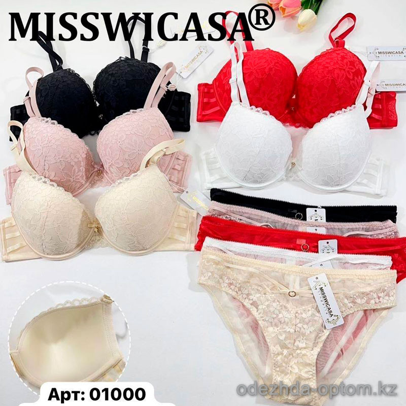 b6-01000 Miss Wicasa Комплект нижнего белья: кружевной бюстгальтер и трусики, чашка C, 1 пачка (3 шт) b6-01000 Miss Wicasa Комплект нижнего белья: кружевной бюстгальтер и трусики, чашка C, 1 пачка (3 шт)