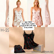 b6-1823-2 Комплект женской атласной пижамы: майка и шорты, S-2XL, 1 пачка (5 шт)