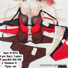 b6-G972 Lavolle Комплект нижнего белья: бюстгальтер с пуш-ап и трусики, чашка C, 1 пачка (3 шт)