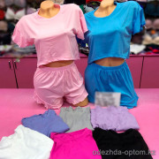 b6-0104-1 Комплект женской пижамы: футболка и шорты, S-XL, 1 пачка (4 шт)