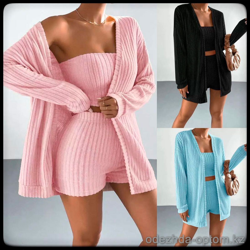 b5-57171 Комплект женской одежды 3в1: кофта, топ и шорты, S-XL, 1 пачка (4 шт) b5-57171 Комплект женской одежды 3в1: кофта, топ и шорты, S-XL, 1 пачка (4 шт)