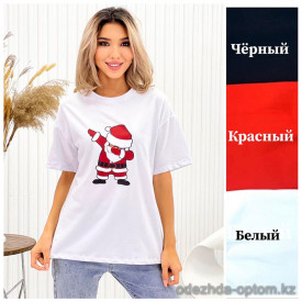 w36-0149 Футболка женская с новогодним принтом, оверсайз, 1 шт