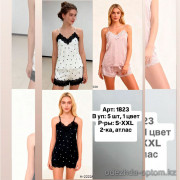 b6-1823-3 Комплект женской атласной пижамы: майка и шорты, S-2XL, 1 пачка (5 шт)