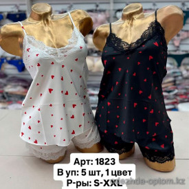 b6-1823-4 Комплект женской атласной пижамы: майка и шорты, S-2XL, 1 пачка (5 шт) b6-1823-4 Комплект женской атласной пижамы: майка и шорты, S-2XL, 1 пачка (5 шт)