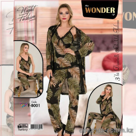 e1-f-8001 Miss WONDER Life Комплект женской домашней одежды тройка: майка, штаны и халат, стандарт, хлопок, 1 шт