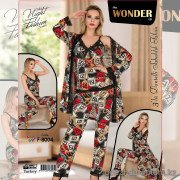 e1-f-8004 Miss WONDER Life Комплект женской домашней одежды 3в1: майка, штаны и халат, стандарт, хлопок, 1 пачка (4 шт)
