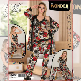 e1-f-8004 Miss WONDER Life Комплект женской домашней одежды тройка: майка, штаны и халат, стандарт, хлопок, 1 шт