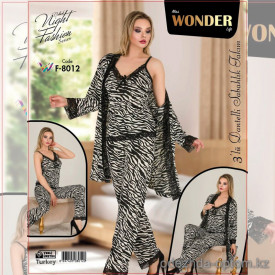 e1-f-8012 Miss WONDER Life Комплект женской домашней одежды тройка: майка, штаны и халат, стандарт, хлопок, 1 шт