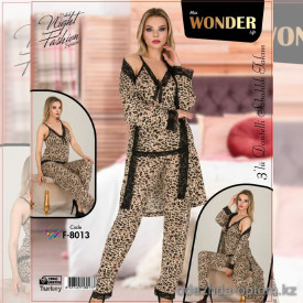 e1-f-8013 Miss WONDER Life Комплект женской домашней одежды тройка: майка, штаны и халат, стандарт, хлопок, 1 шт