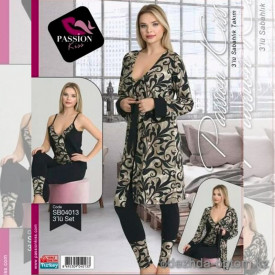 e1-sb04013 Passion kiss Комплект женской домашней одежды тройка: майка, штаны и халат, стандарт, хлопок, 1 шт