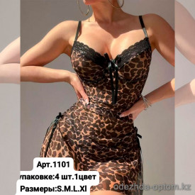 b6-1101-4 Пеньюар женский полу-прозрачный, S-XL, 1 пачка (4 шт)