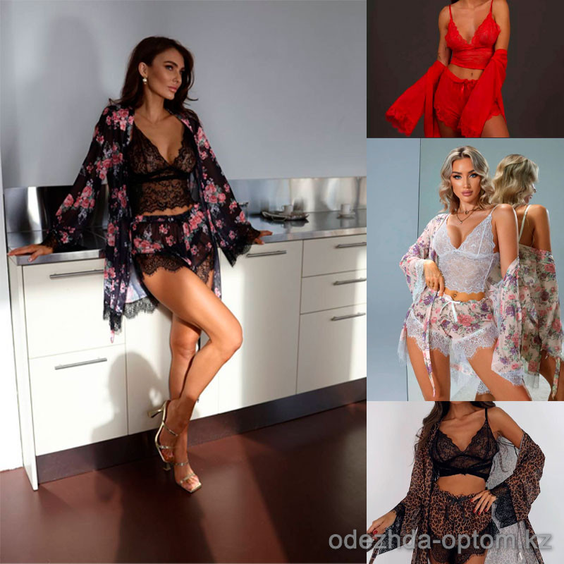 b16-1051 Комплект женской пижамы 3в1: халат, майка и шорты, S-XL, 1 пачка (4 шт) b16-1051 Комплект женской пижамы 3в1: халат, майка и шорты, S-XL, 1 пачка (4 шт)