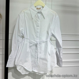 w28-1136 Рубашка женская однотонная с поясом, стандарт, 1 шт