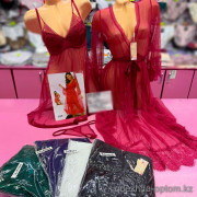 b6-829-2 Пеньюар женский в комплекте с прозрачной накидкой и стрингами, стандарт, 1 шт