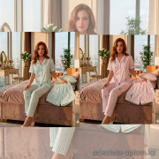 b15-3033-7-1 Комплект женской муслиновой пижамы 3в1: рубашка, штаны и шорты, M-XL, 1 пачка (3 шт)