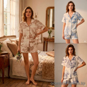 b15-401-2 Комплект женской муслиновой пижамы: рубашка и шорты, M-XL, 1 пачка (3 шт)