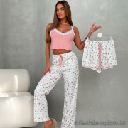 b13-03013-2 Комплект женской пижамы 3в1: топ на лямках, штаны и шорты, размер M, 1 пачка (3 шт)