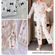 b4-3009 Комплект женской пижамы с вишенкой: рубашка и штаны, L-2XL, 1 пачка (3 шт)