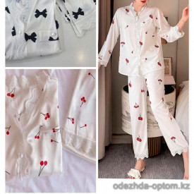 b4-3009 Комплект женской пижамы с вишенкой: рубашка и штаны, L-2XL, 1 пачка (3 шт)