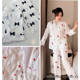 b4-3009-1 Комплект женской пижамы с бантиками: рубашка и штаны, L-XL, 1 пачка (2 шт)