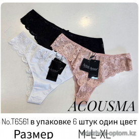 b4-P6561-1 Acousma Трусики женские кружевные стринги, M-XL, 1 пачка (6 шт)