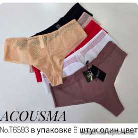 b4-T6593 Acousma Трусики женские однотонные стринги, M-XL, 1 пачка (6 шт)