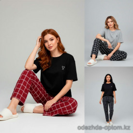 d7-0132 Комплект женской пижамы: футболка и штаны, M-XL, 1 пачка (3 шт) d7-0132 Комплект женской пижамы: футболка и штаны, M-XL, 1 пачка (3 шт)