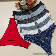 d7-823 Трусики женские стринги с принтом, M-XL, 1 пачка (12 шт)