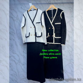 w37-0735 Костюм женский двойка: пиджак с окантовкой и юбка, шелк, стандарт, 1 шт