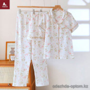 d7-0111 Комплект женской пижамы 3в1: рубашка, шорты и штаны, M-XL, 1 пачка (3 шт)