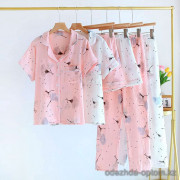 d7-0113 Комплект женской пижамы 3в1: рубашка, шорты и штаны, M-XL, 1 пачка (3 шт)
