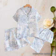 d7-0114 Комплект женской пижамы 3в1: рубашка, шорты и штаны, M-XL, 1 пачка (3 шт)