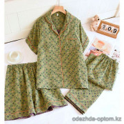 d7-0116 Комплект женской пижамы 3в1: рубашка, шорты и штаны, M-XL, 1 пачка (3 шт)