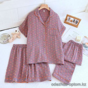 d7-0117 Комплект женской пижамы 3в1: рубашка, шорты и штаны, M-XL, 1 пачка (3 шт)